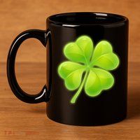 Cute St Patricks Day Lucky Glowing Shamrock Clover 11oz C Handle Ceramic Mug