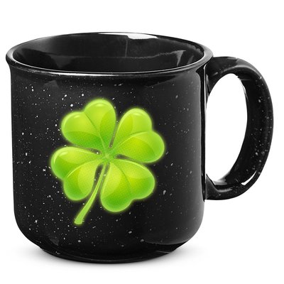 Cute St Patricks Day Lucky Glowing Shamrock Clover 15oz Campfire Ceramic Mug