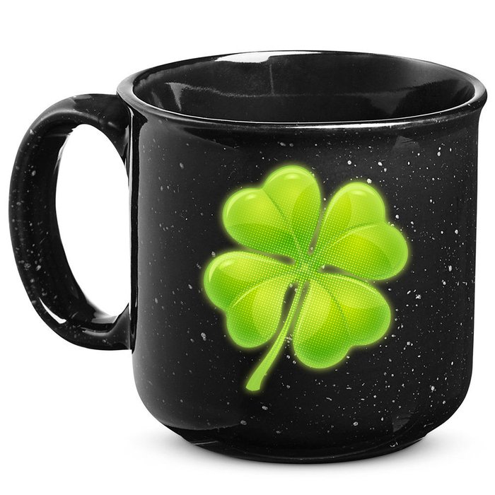Cute St Patricks Day Lucky Glowing Shamrock Clover 15oz Campfire Ceramic Mug