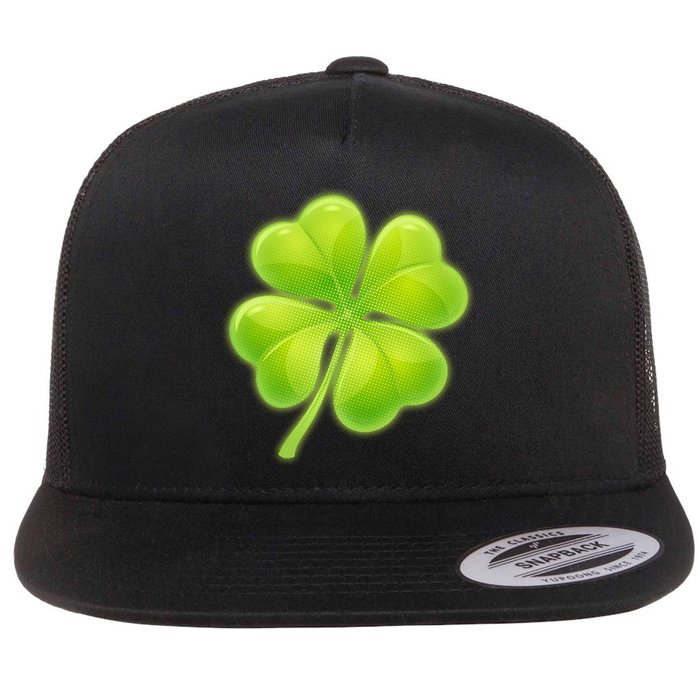Cute St Patricks Day Lucky Glowing Shamrock Clover Flat Bill Trucker Hat
