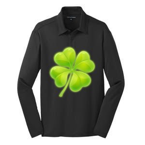 Cute St Patricks Day Lucky Glowing Shamrock Clover Silk Touch Performance Long Sleeve Polo