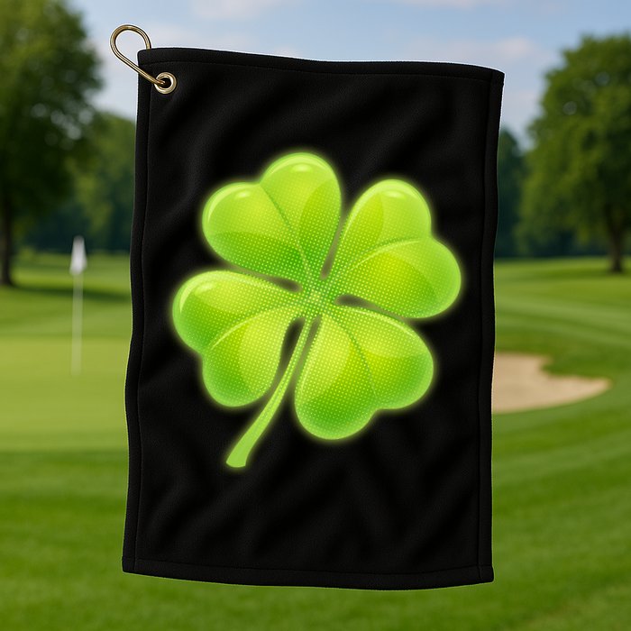 Cute St Patricks Day Lucky Glowing Shamrock Clover Golf Towel