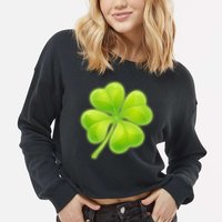 Cute St Patricks Day Lucky Glowing Shamrock Clover Cropped Pullover Crew
