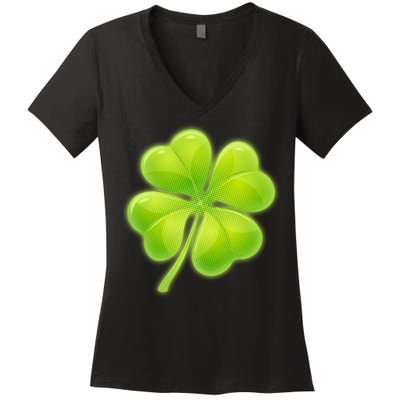 Cute St Patricks Day Lucky Glowing Shamrock Clover Women's V-Neck T-Shirt