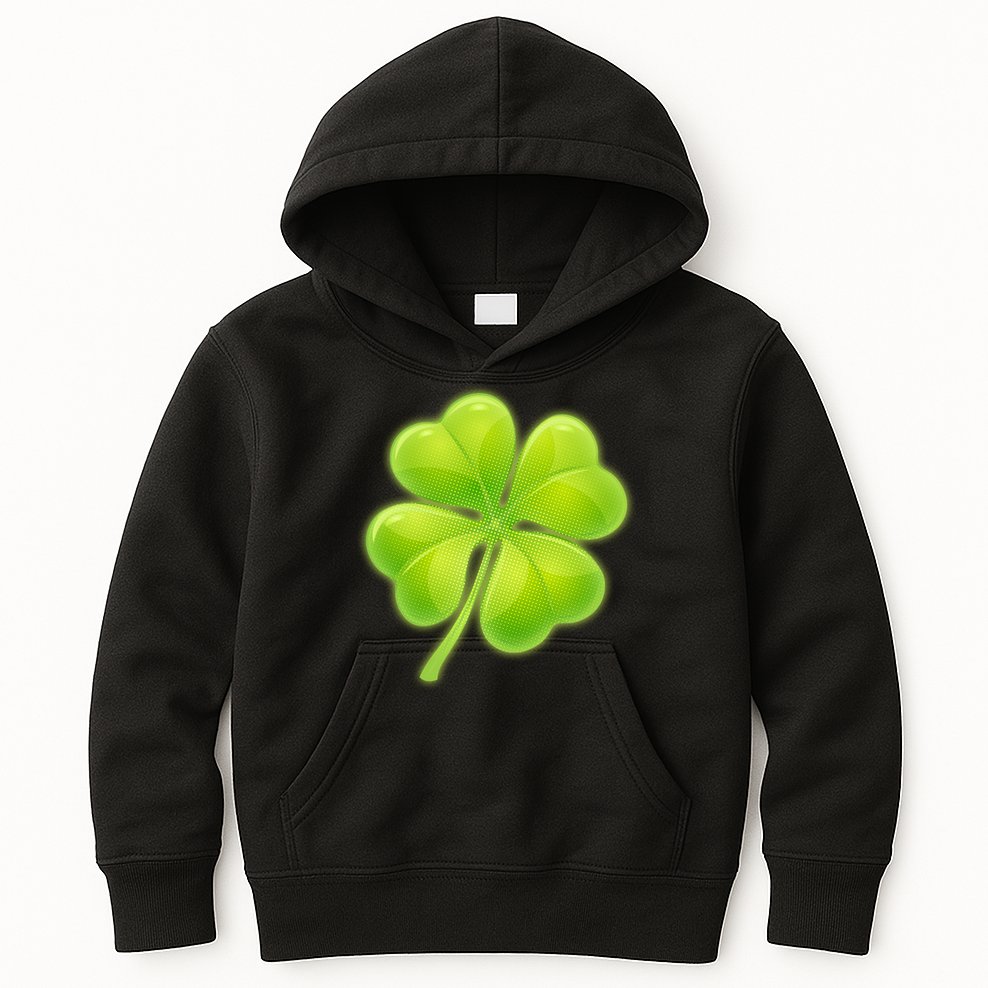 Cute St Patricks Day Lucky Glowing Shamrock Clover Kids Hoodie