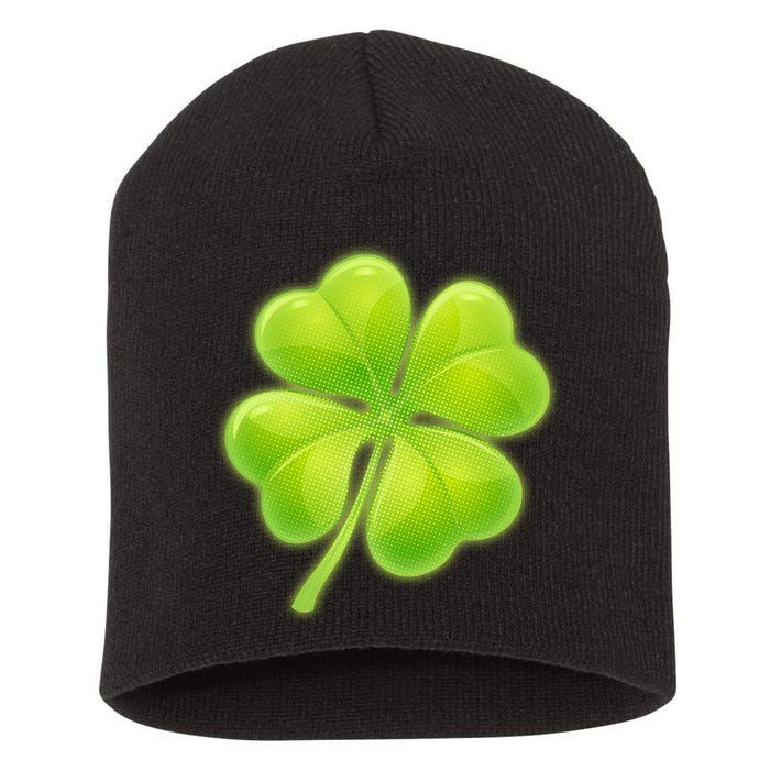 Cute St Patricks Day Lucky Glowing Shamrock Clover Short Acrylic Beanie