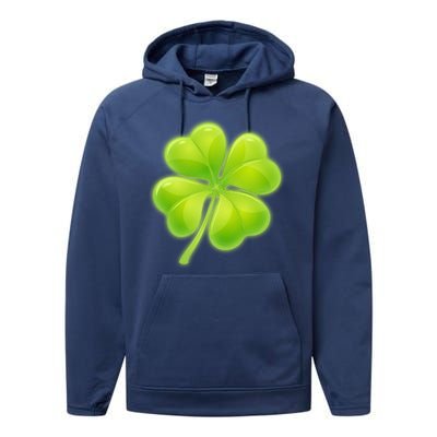 Cute St Patricks Day Lucky Glowing Shamrock Clover Performance Fleece Hoodie