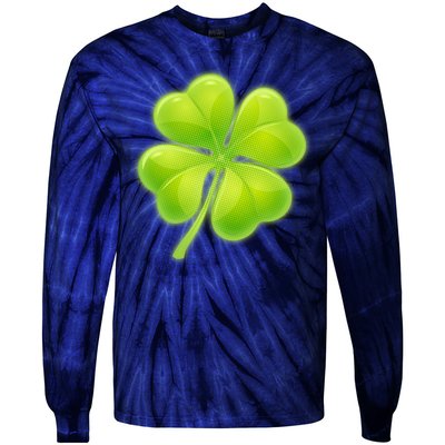 Cute St Patricks Day Lucky Glowing Shamrock Clover Tie-Dye Long Sleeve Shirt