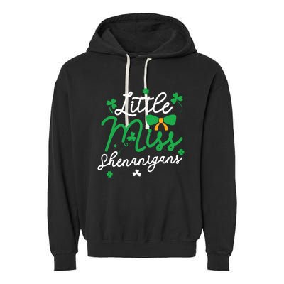 Cute St Patrick Costume Shamrock Little Miss Shenanigans Gift Garment-Dyed Fleece Hoodie