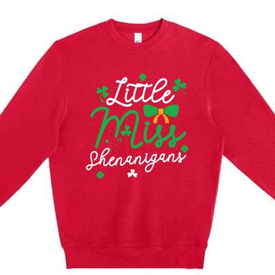 Cute St Patrick Costume Shamrock Little Miss Shenanigans Gift Premium Crewneck Sweatshirt