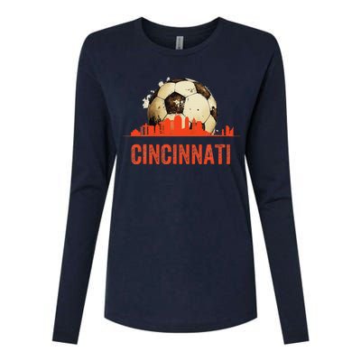 Cincinnati Soccer Queen City Skyline Futbol Fan Womens Cotton Relaxed Long Sleeve T-Shirt