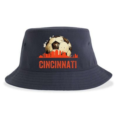 Cincinnati Soccer Queen City Skyline Futbol Fan Sustainable Bucket Hat