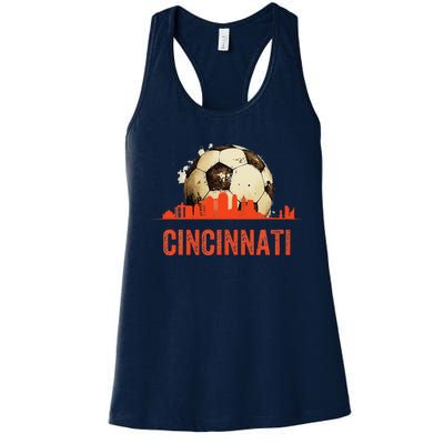 Cincinnati Soccer Queen City Skyline Futbol Fan Women's Racerback Tank