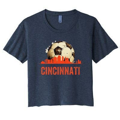 Cincinnati Soccer Queen City Skyline Futbol Fan Women's Crop Top Tee