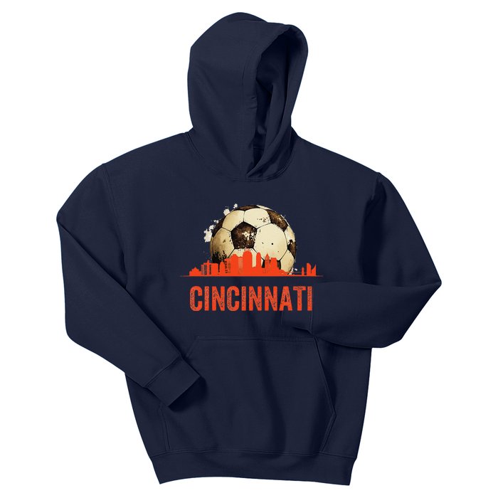 Cincinnati Soccer Queen City Skyline Futbol Fan Kids Hoodie