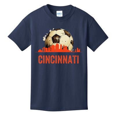 Cincinnati Soccer Queen City Skyline Futbol Fan Kids T-Shirt