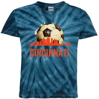 Cincinnati Soccer Queen City Skyline Futbol Fan Kids Tie-Dye T-Shirt