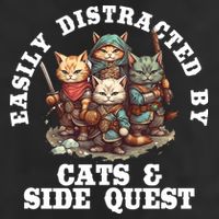 Cats Side Quest Distracted Tabletop Funny 7 Panel Mesh Trucker Snapback Hat