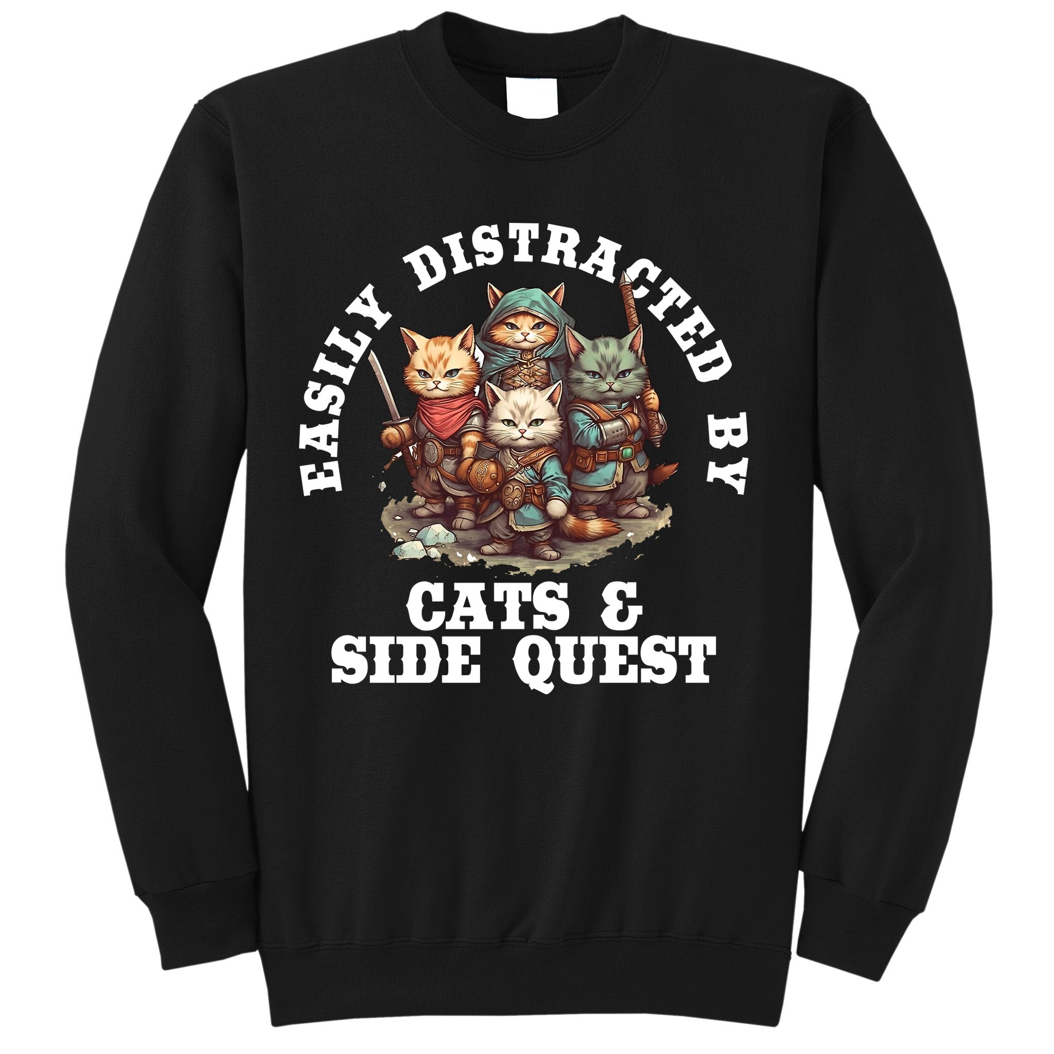 Cats Side Quest Distracted Tabletop Funny Sweatshirt