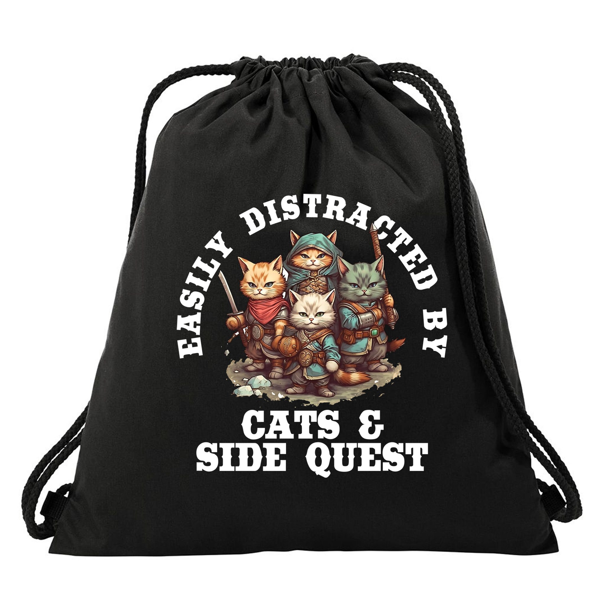 Cats Side Quest Distracted Tabletop Funny Drawstring Bag