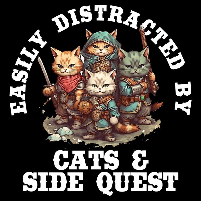 Cats Side Quest Distracted Tabletop Funny Drawstring Bag