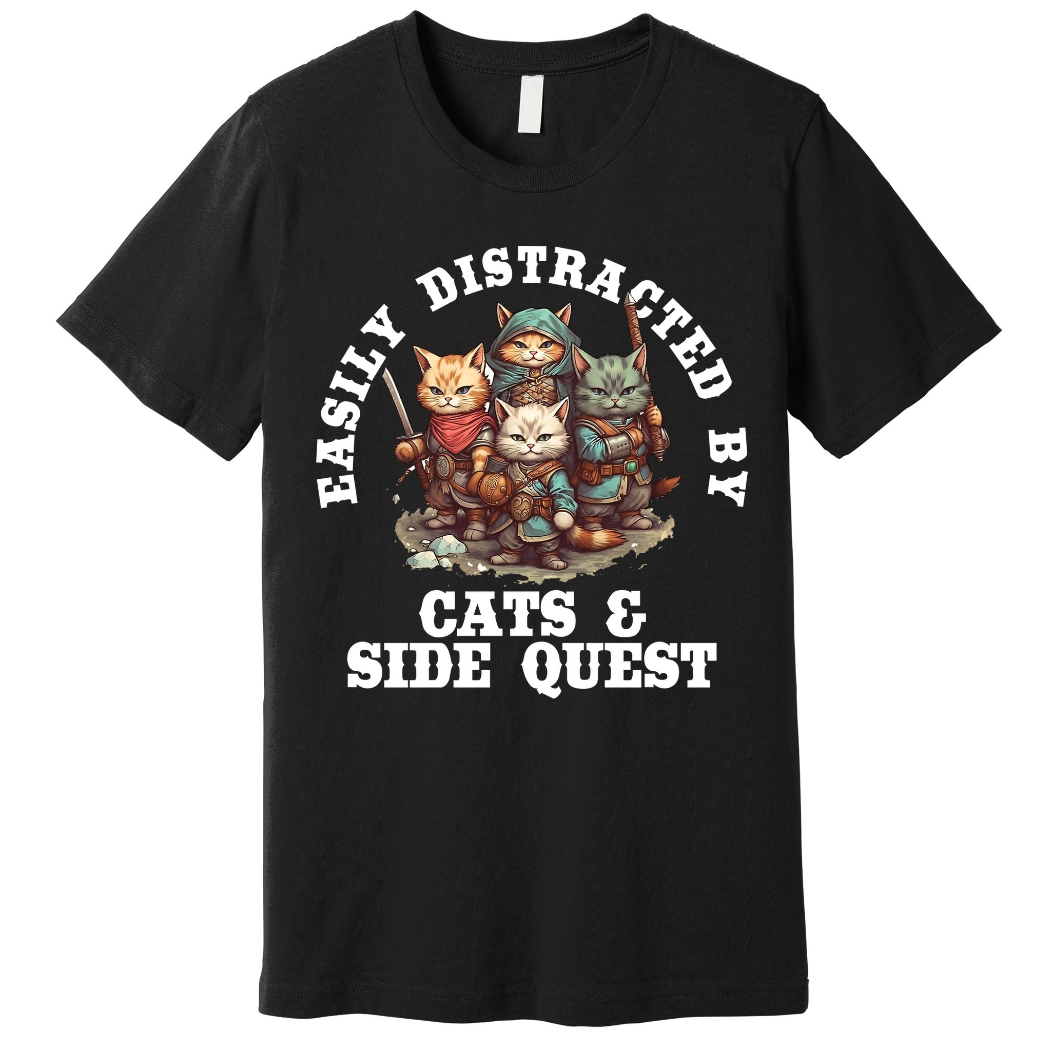 Cats Side Quest Distracted Tabletop Funny Premium T-Shirt