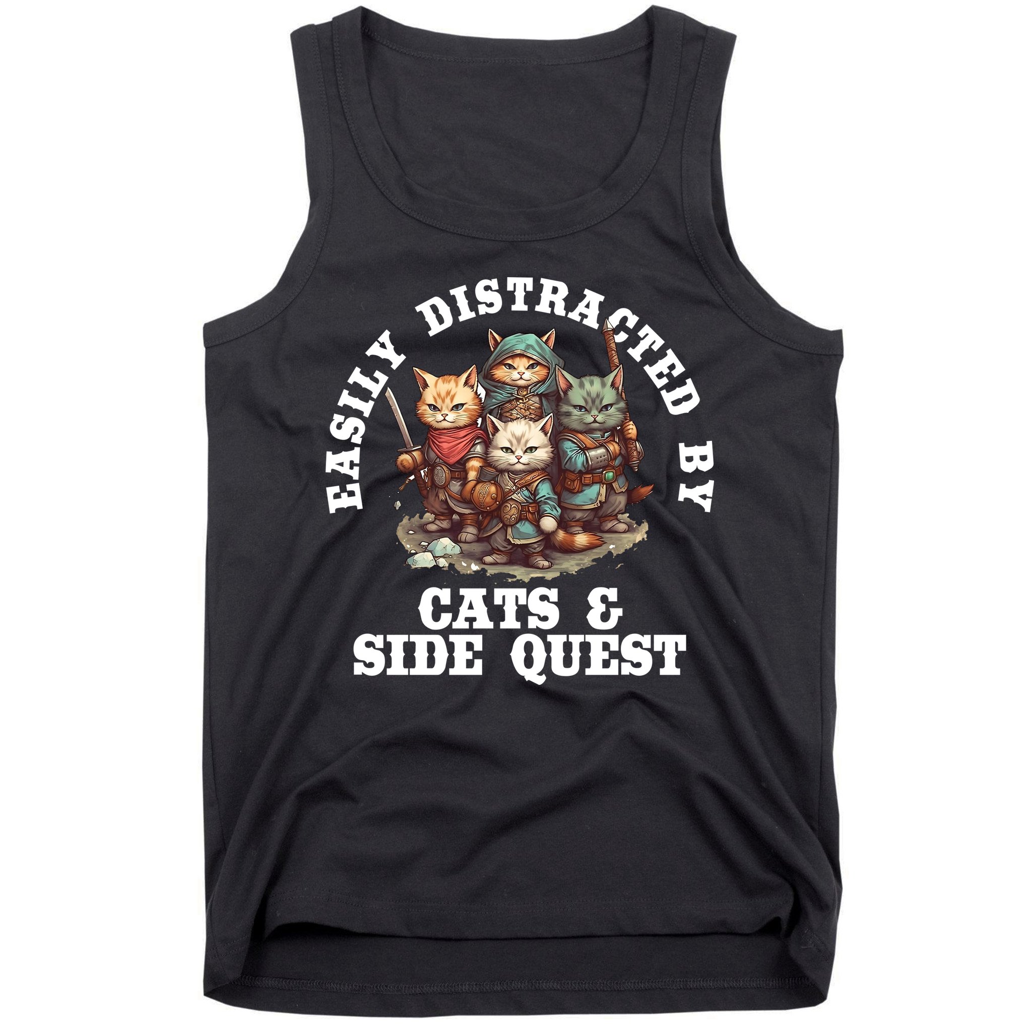 Cats Side Quest Distracted Tabletop Funny Tank Top