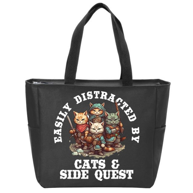 Cats Side Quest Distracted Tabletop Funny Zip Tote Bag