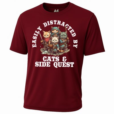 Cats Side Quest Distracted Tabletop Funny Cooling Performance Crew T-Shirt