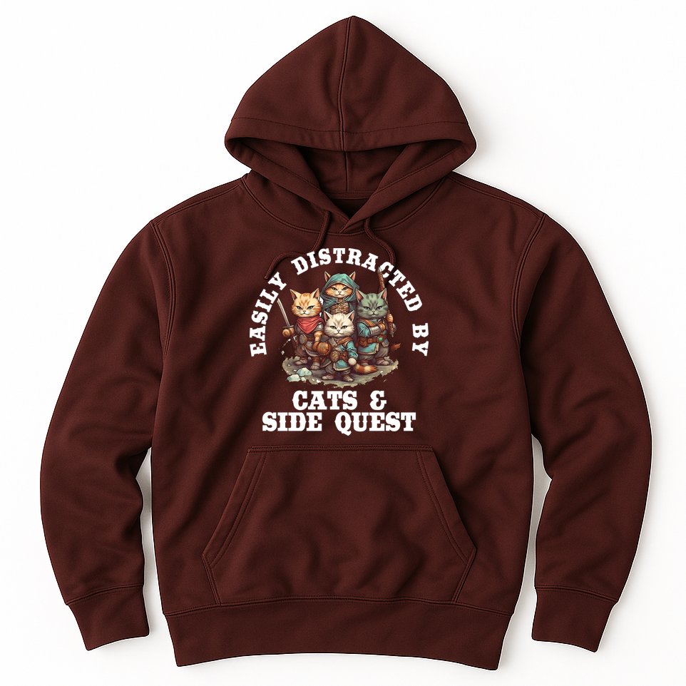 Cats Side Quest Distracted Tabletop Funny Hoodie