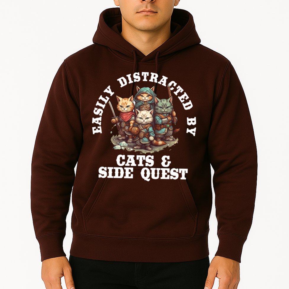 Cats Side Quest Distracted Tabletop Funny Hoodie