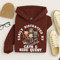 Cats Side Quest Distracted Tabletop Funny Hoodie