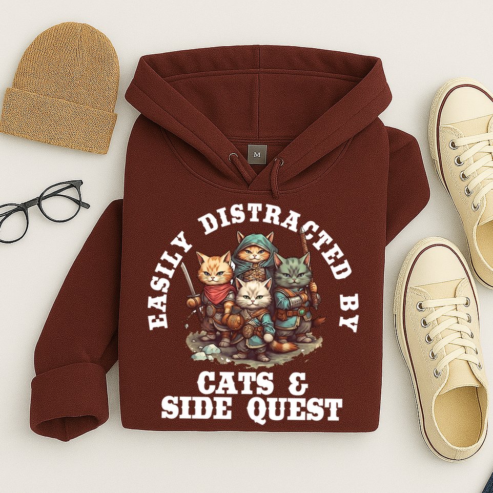 Cats Side Quest Distracted Tabletop Funny Hoodie