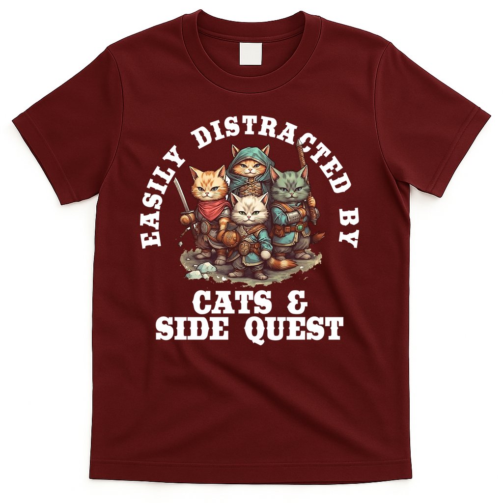 Cats Side Quest Distracted Tabletop Funny T-Shirt