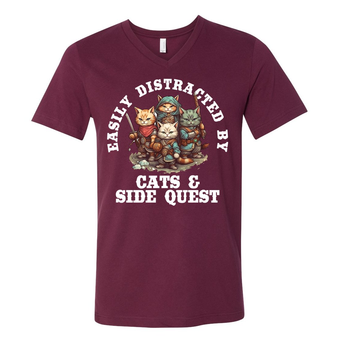 Cats Side Quest Distracted Tabletop Funny V-Neck T-Shirt