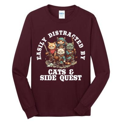 Cats Side Quest Distracted Tabletop Funny Tall Long Sleeve T-Shirt