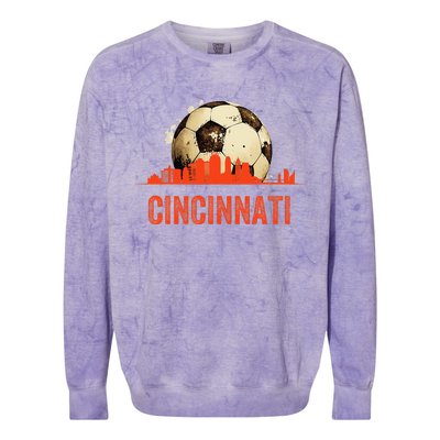 Cincinnati Soccer Queen City Skyline Futbol Fan Colorblast Crewneck Sweatshirt