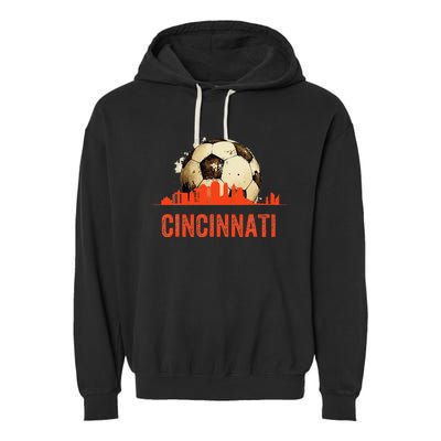 Cincinnati Soccer Queen City Skyline Futbol Fan Garment-Dyed Fleece Hoodie