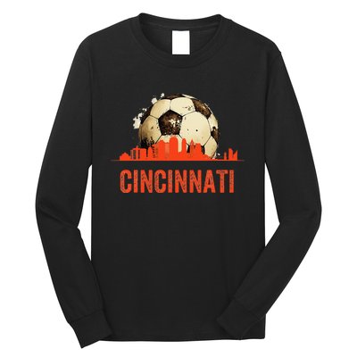 Cincinnati Soccer Queen City Skyline Futbol Fan Long Sleeve Shirt