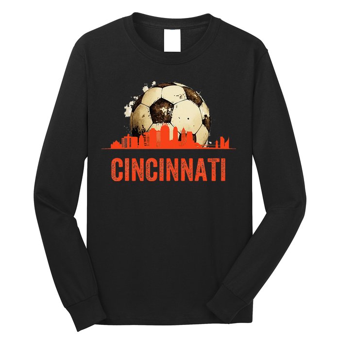 Cincinnati Soccer Queen City Skyline Futbol Fan Long Sleeve Shirt