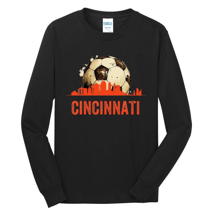 Cincinnati Soccer Queen City Skyline Futbol Fan Tall Long Sleeve T-Shirt