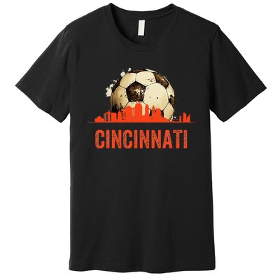 Cincinnati Soccer Queen City Skyline Futbol Fan Premium T-Shirt