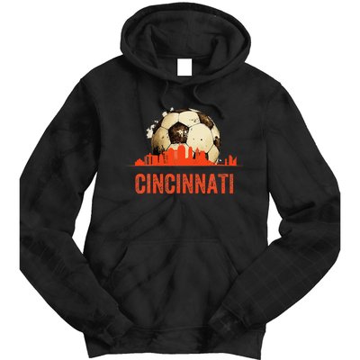 Cincinnati Soccer Queen City Skyline Futbol Fan Tie Dye Hoodie