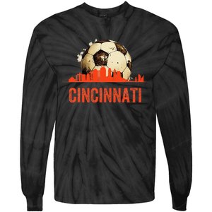 Cincinnati Soccer Queen City Skyline Futbol Fan Tie-Dye Long Sleeve Shirt