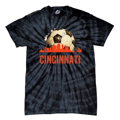 Cincinnati Soccer Queen City Skyline Futbol Fan Tie-Dye T-Shirt