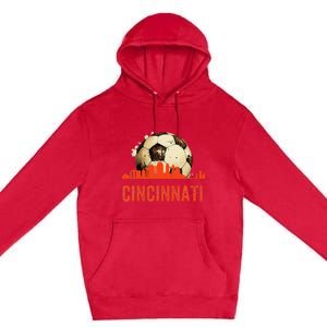 Cincinnati Soccer Queen City Skyline Futbol Fan Premium Pullover Hoodie