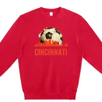 Cincinnati Soccer Queen City Skyline Futbol Fan Premium Crewneck Sweatshirt