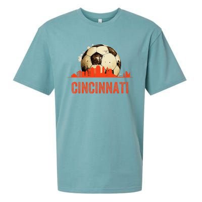 Cincinnati Soccer Queen City Skyline Futbol Fan Sueded Cloud Jersey T-Shirt