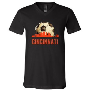 Cincinnati Soccer Queen City Skyline V-Neck T-Shirt