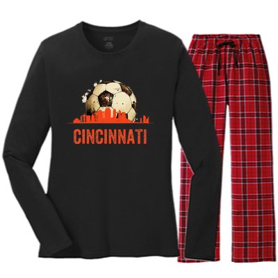 Cincinnati Soccer Queen City Skyline Women's Long Sleeve Flannel Pajama Set 